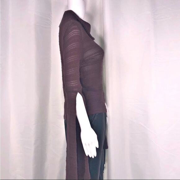 LA Made xRevolve Brown Semi-sheer Stripe Bat-wing Knit Mock Neck Sweater SzS - Picture 6 of 16